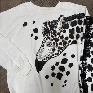Vintage 80/90's Giraffe Print White Sweatshirt- Made In USA